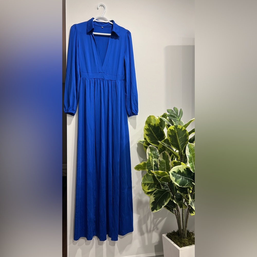 Blue high slit vacation maxi dress